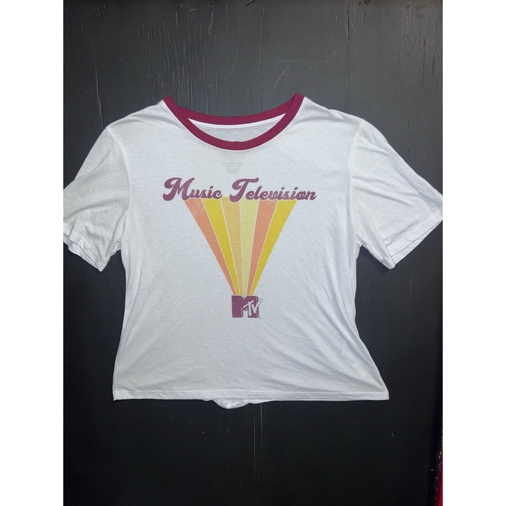 MTV Music Television SIZE XL Retro Vintage‎ Logo Crop Top T front tie